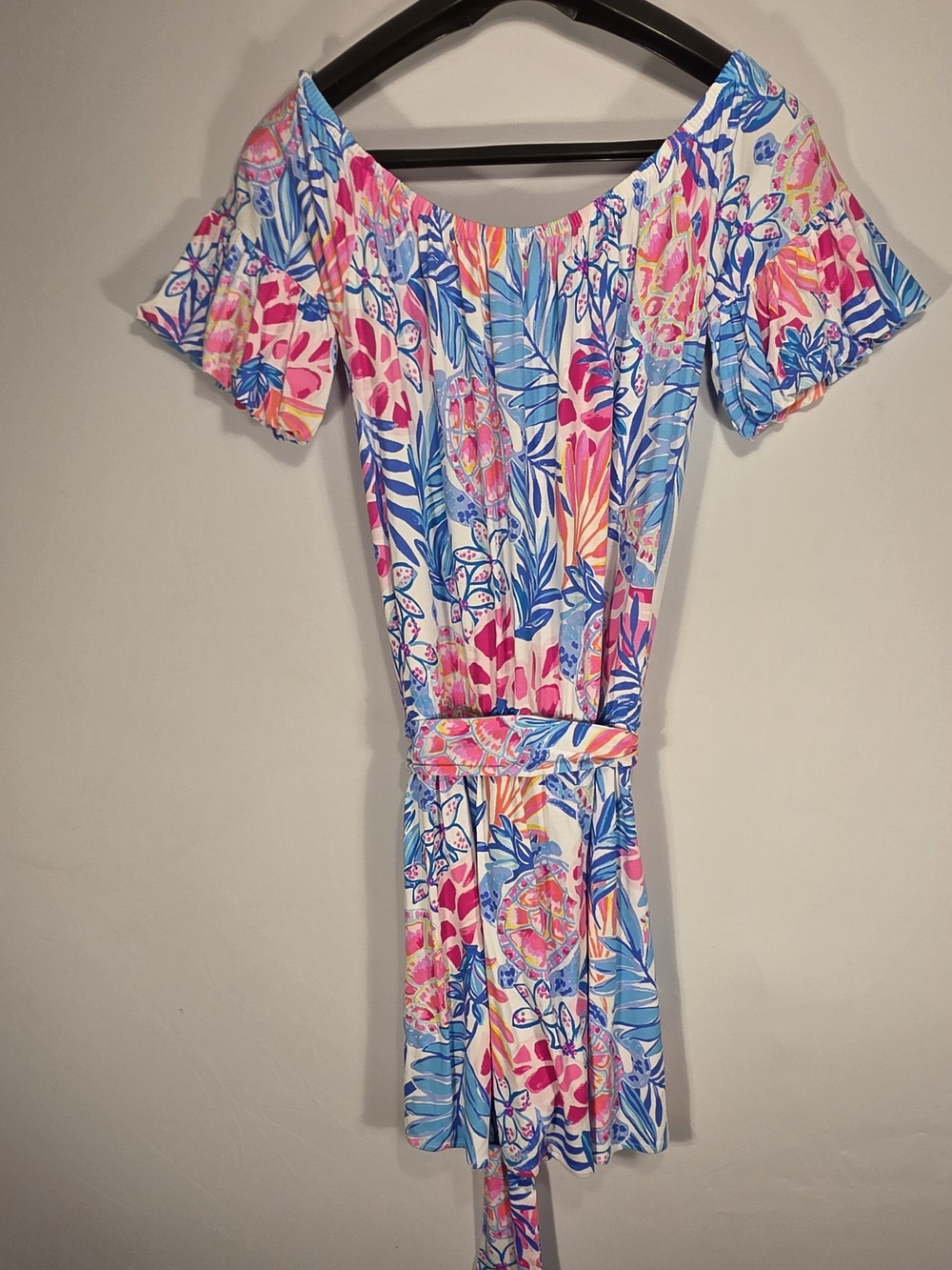 NWT Lilly Pulitzer Samia Off Shoulder Romper M, Resort White Rainforest Retreat - Picture 8 of 12